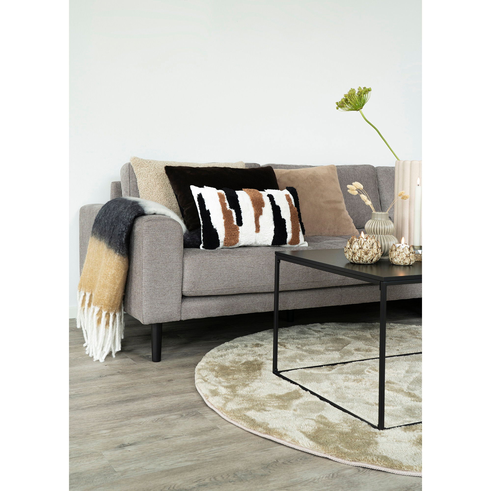 Farbe Sintra – Decke, Acryl, schwarz/weiß/braun, 130×170 cm
